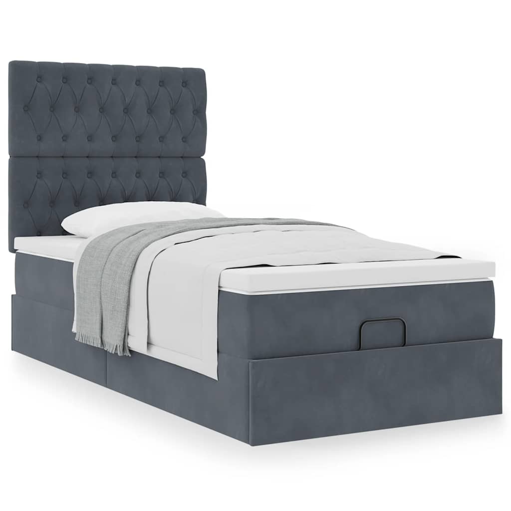 Estrutura cama otomana colchões 80x200cm veludo cinzento escuro