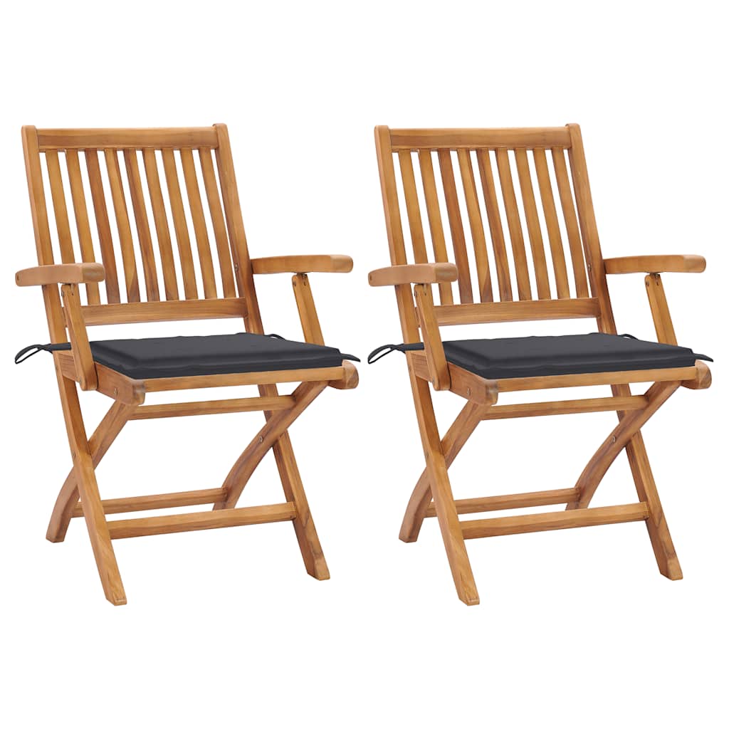 Cadeiras de jardim c/ almofadões antracite 2 pcs teca maciça