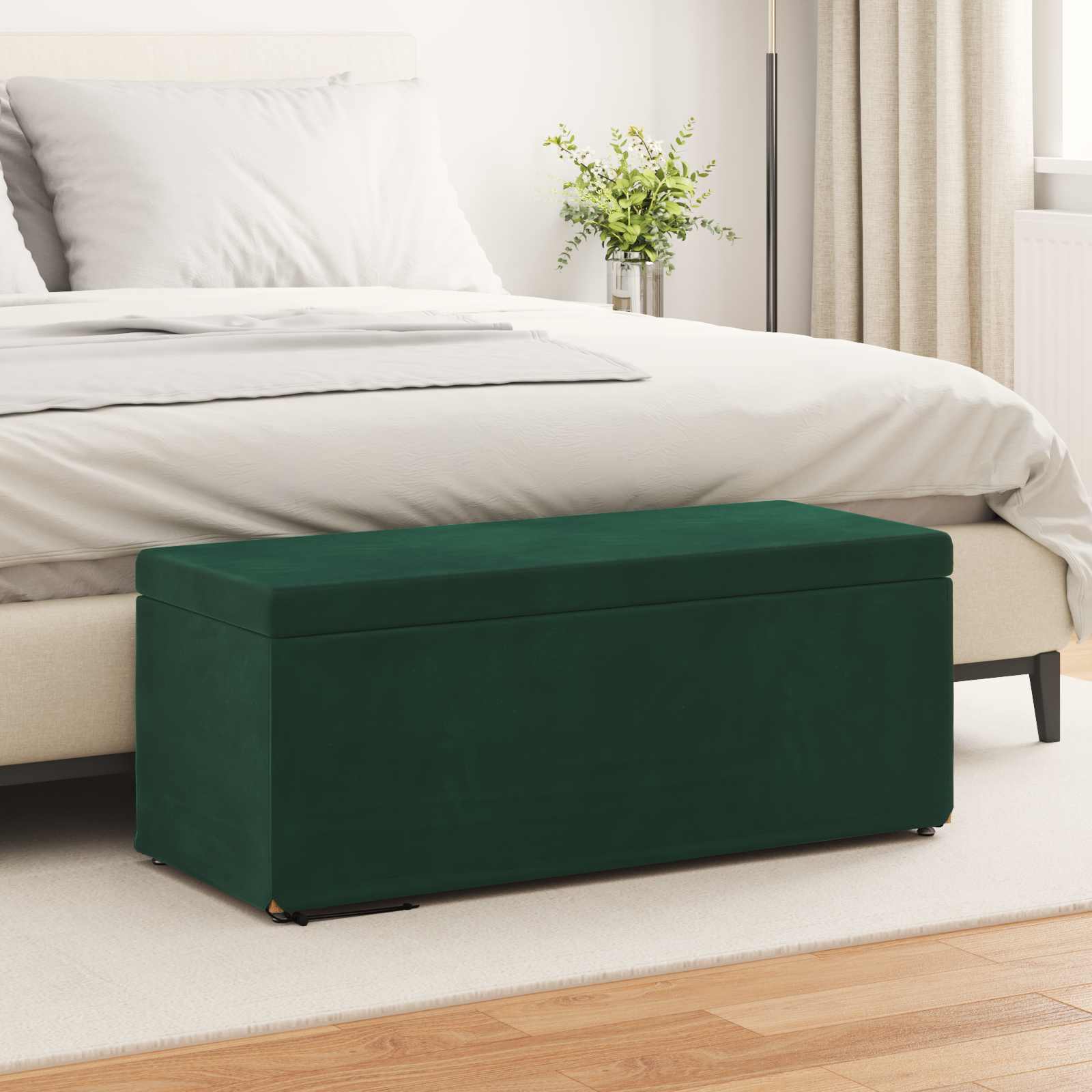 Banqueta verde escuro veludo e madeira de engenharia