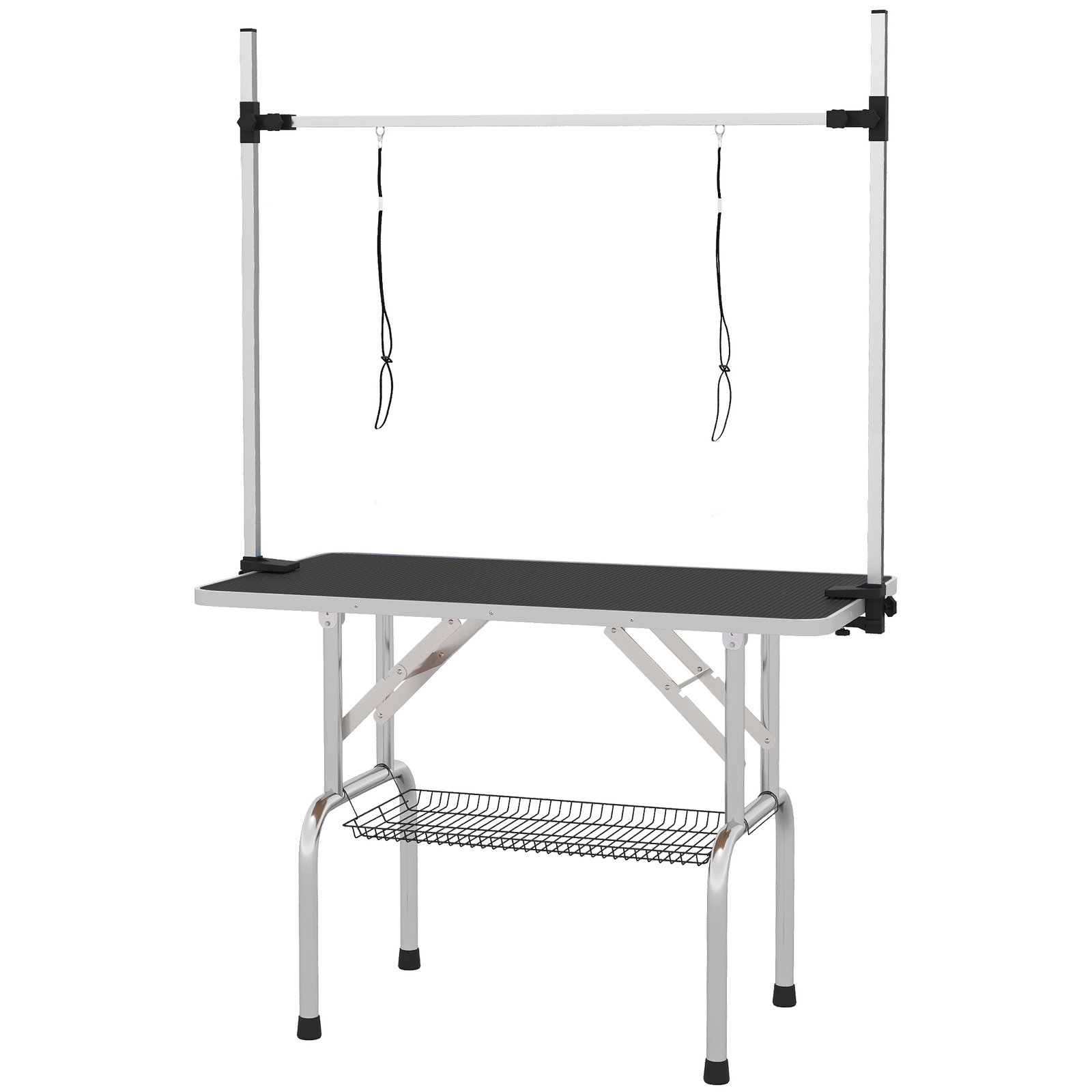 Mesa de tosquia para cães dobrável com prateleira de armazenamento e altura ajustável 20-80 cm 107x60x170 cm preto