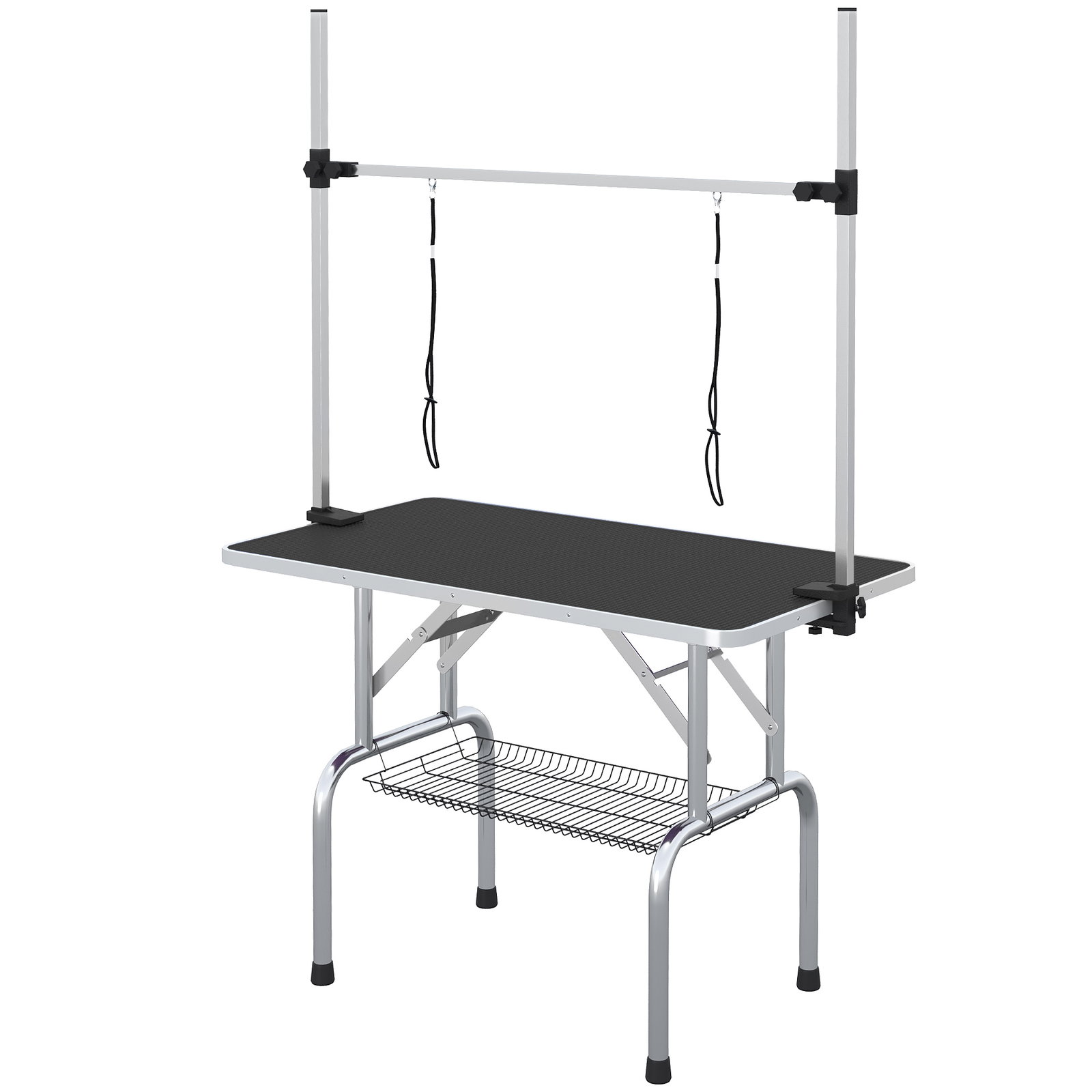 Mesa de tosquia para cães dobrável com prateleira de armazenamento e altura ajustável 20-80 cm 107x60x170 cm preto