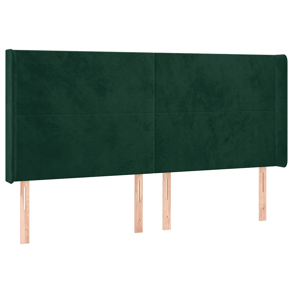 Cabeceira de cama c/ LED veludo 163x16x118/128 cm verde-escuro