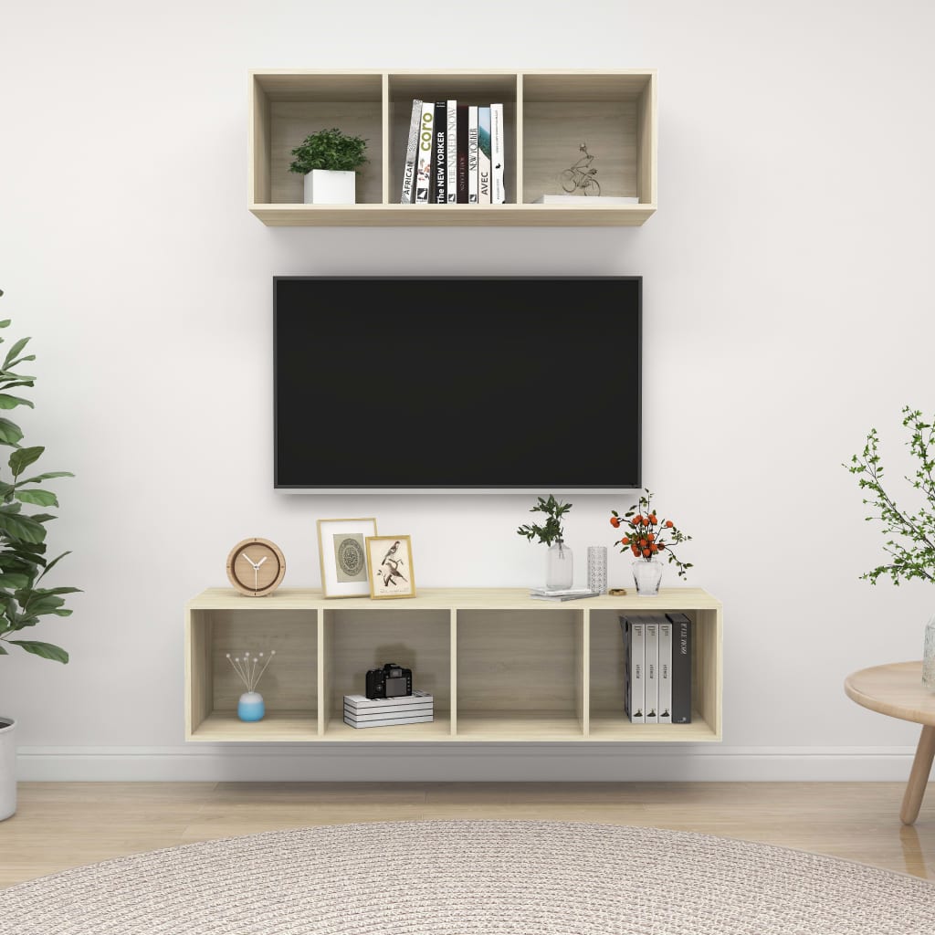 2 Pcs conjunto móveis de TV derivados madeira carvalho sonoma