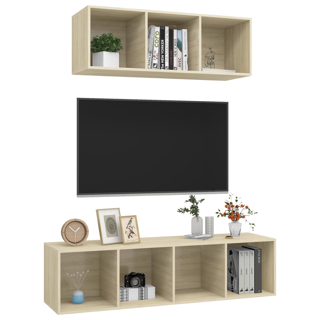 2 Pcs conjunto móveis de TV derivados madeira carvalho sonoma