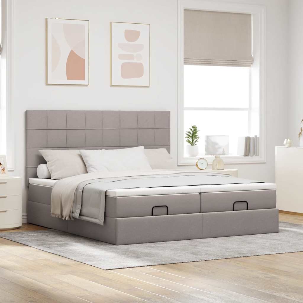 Estrutura de cama otomana com colchões tecido cinzento