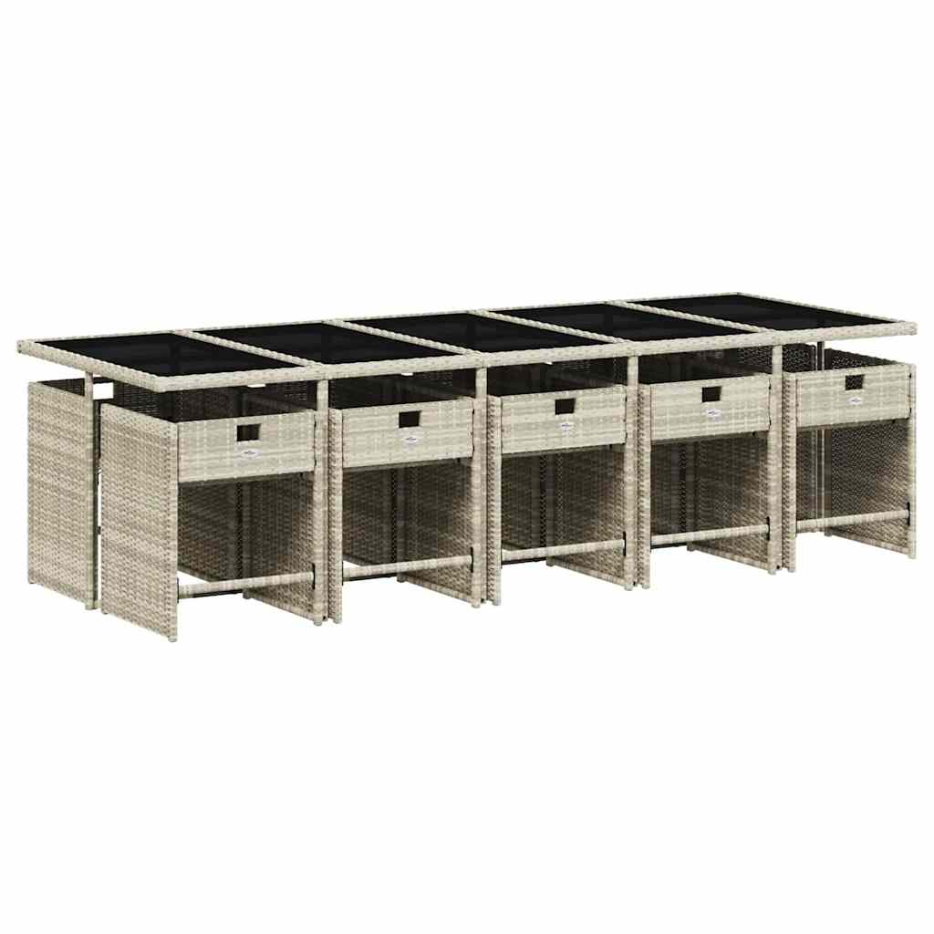 11 Pcs conjunto jantar p/ jardim c/ almofadões vime PE cinzento