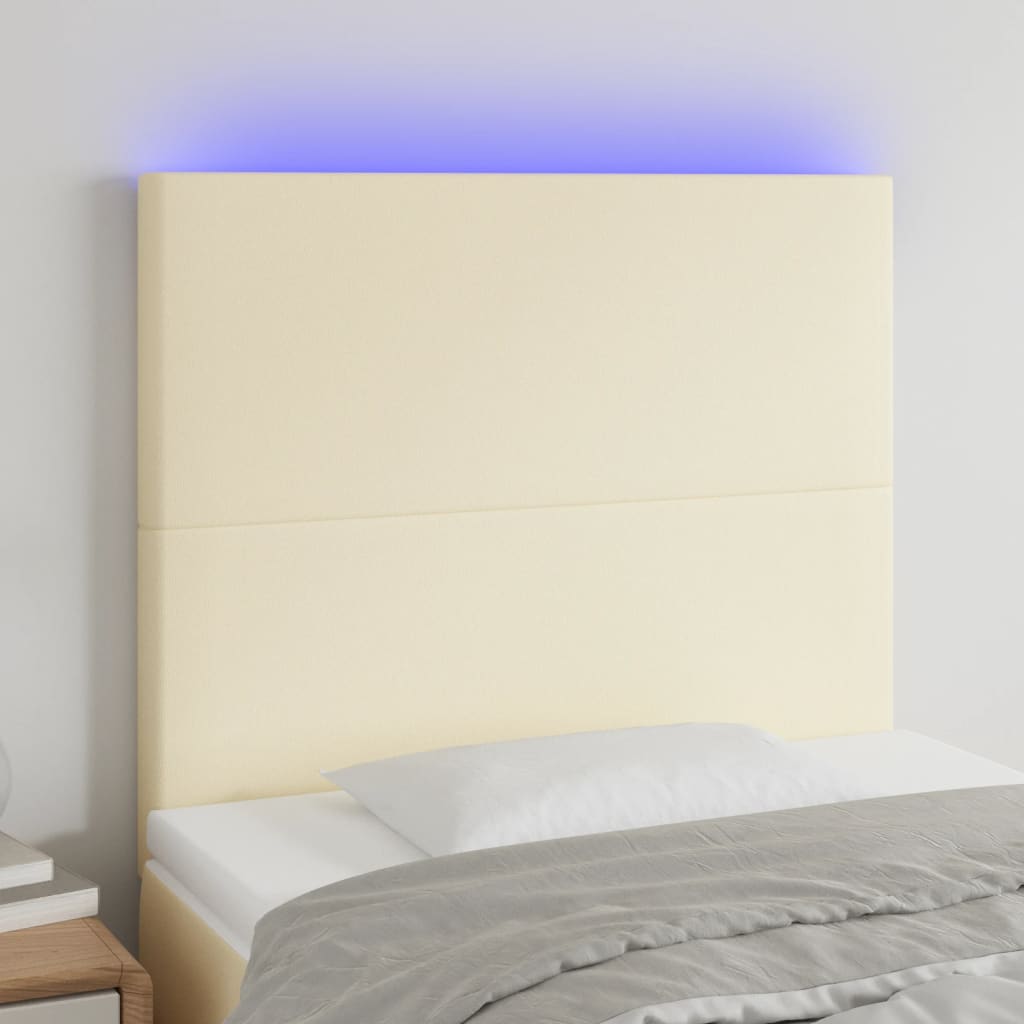 Cabeceira cama c/ LED 100x5x118/128 cm couro artificial crème