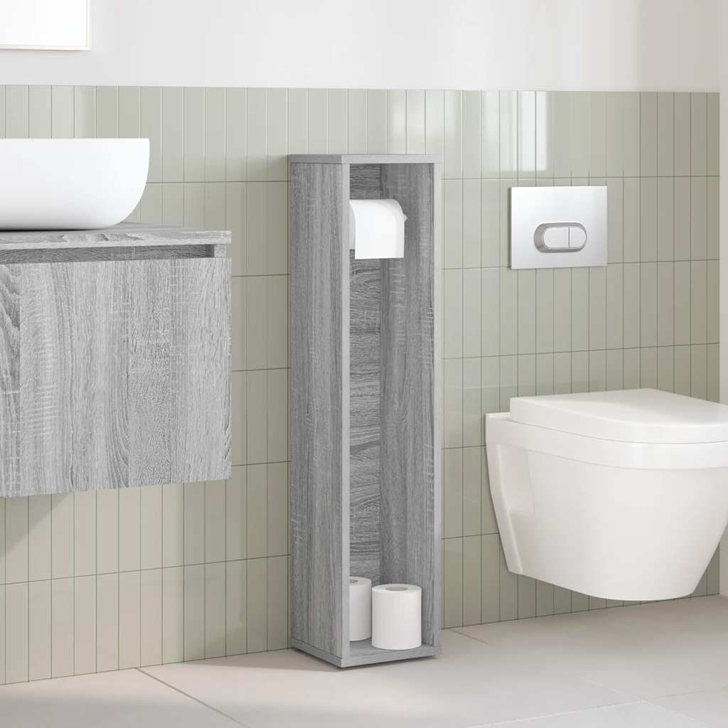 Armário de banheiro com porta-papel higiênico cinza sonoma 20,5x20x90 cm