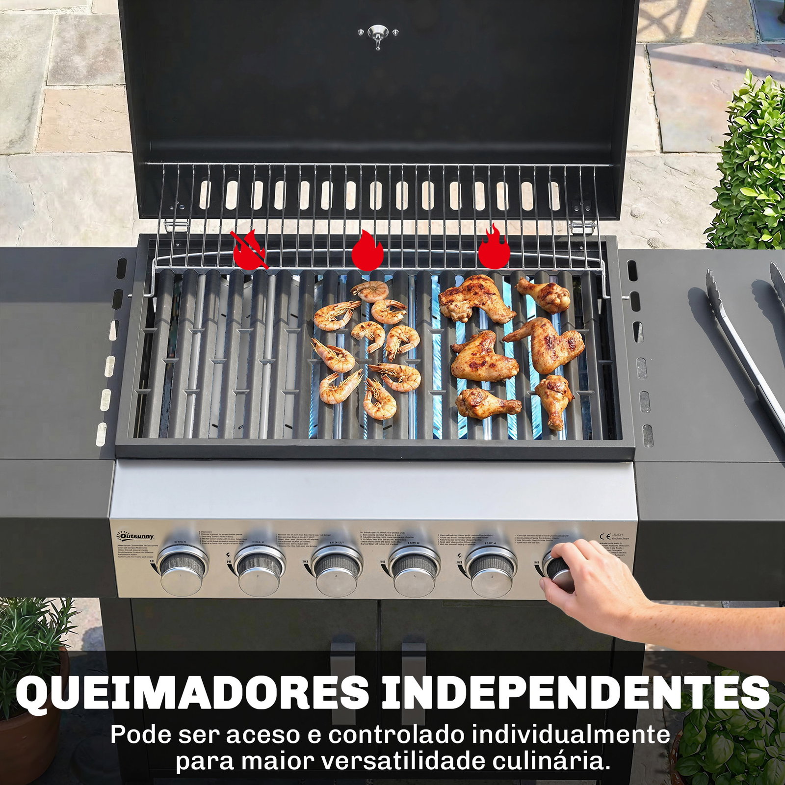 Barbecue a gás barbeceu com 6 queimadores 15 kw termómetro 2 prateleiras laterais earmário 135x51x101 cm preto
