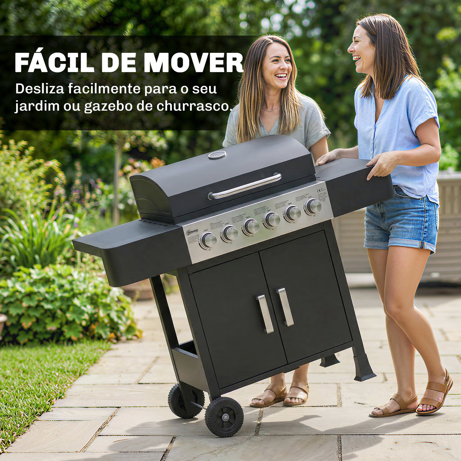Barbecue a gás barbeceu com 6 queimadores 15 kw termómetro 2 prateleiras laterais earmário 135x51x101 cm preto