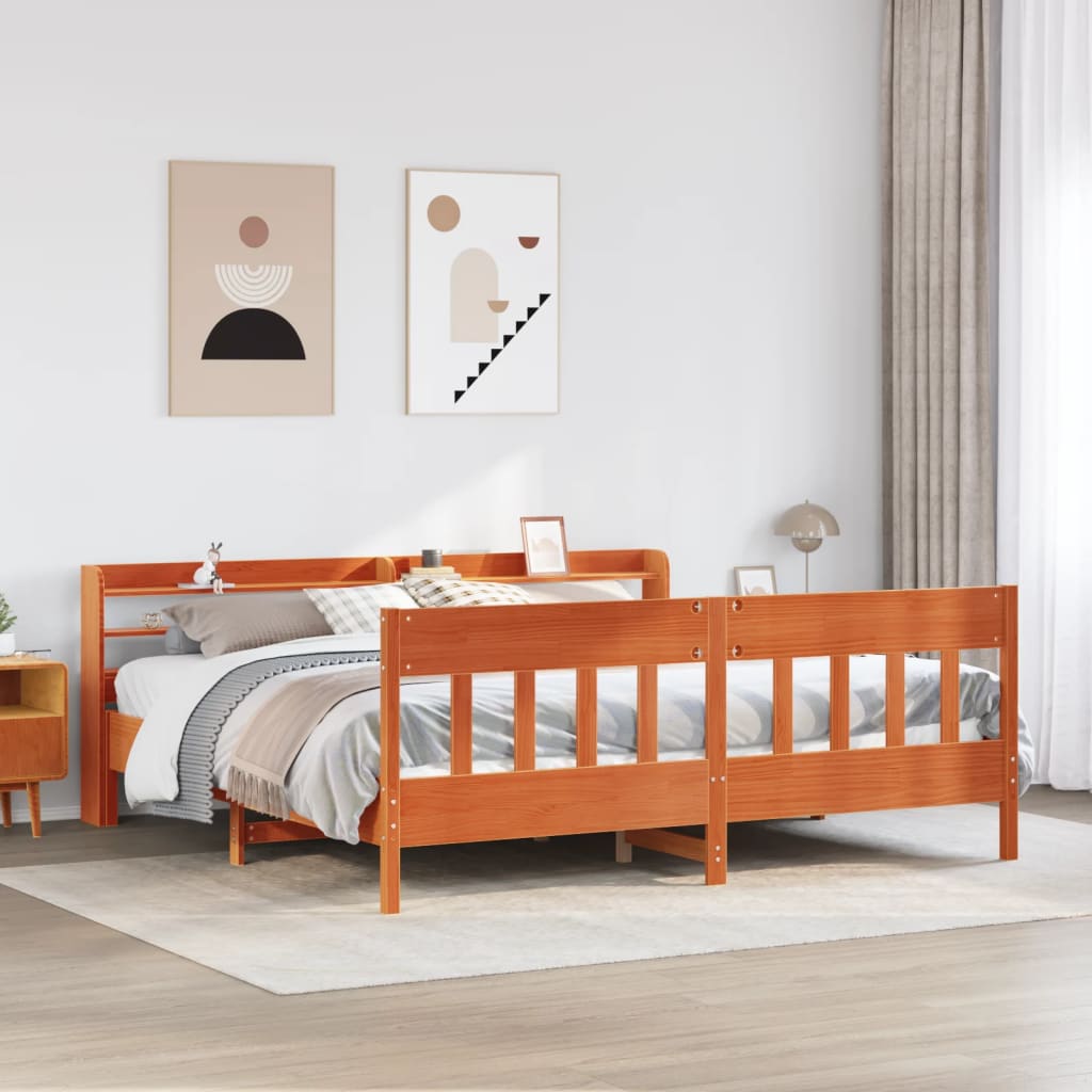 Cama sem colchão 200x200 cm pinho maciço castanho-mel