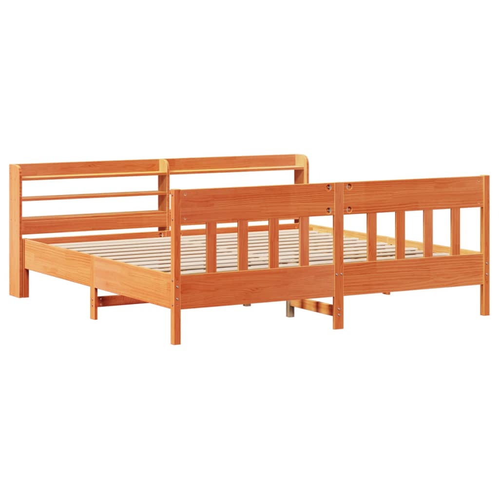 Cama sem colchão 200x200 cm pinho maciço castanho-mel