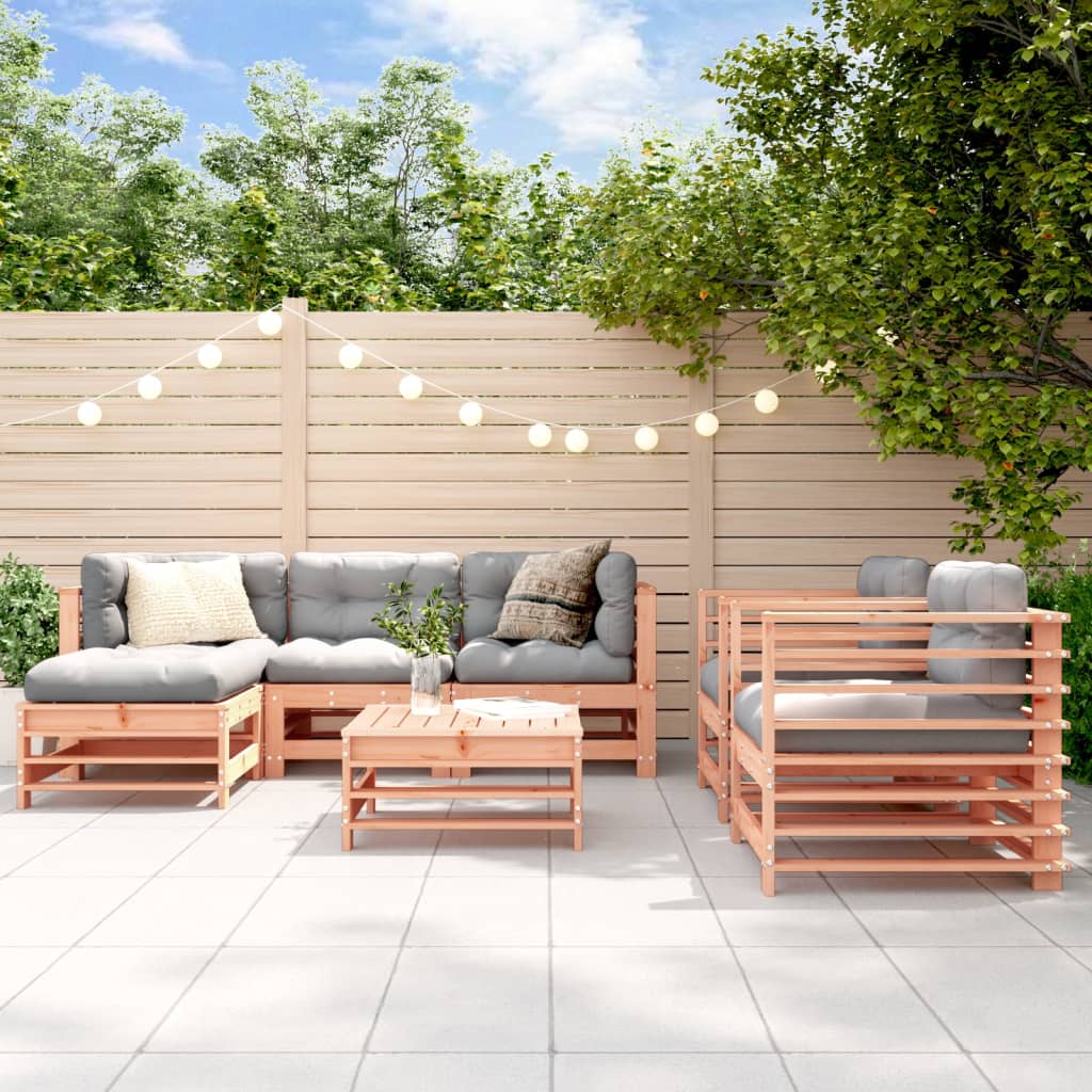 7 Pcs conjunto lounge de jardim madeira de douglas maciça