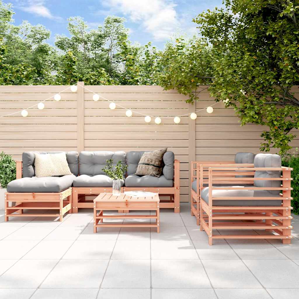 7 Pcs conjunto lounge de jardim madeira de douglas maciça