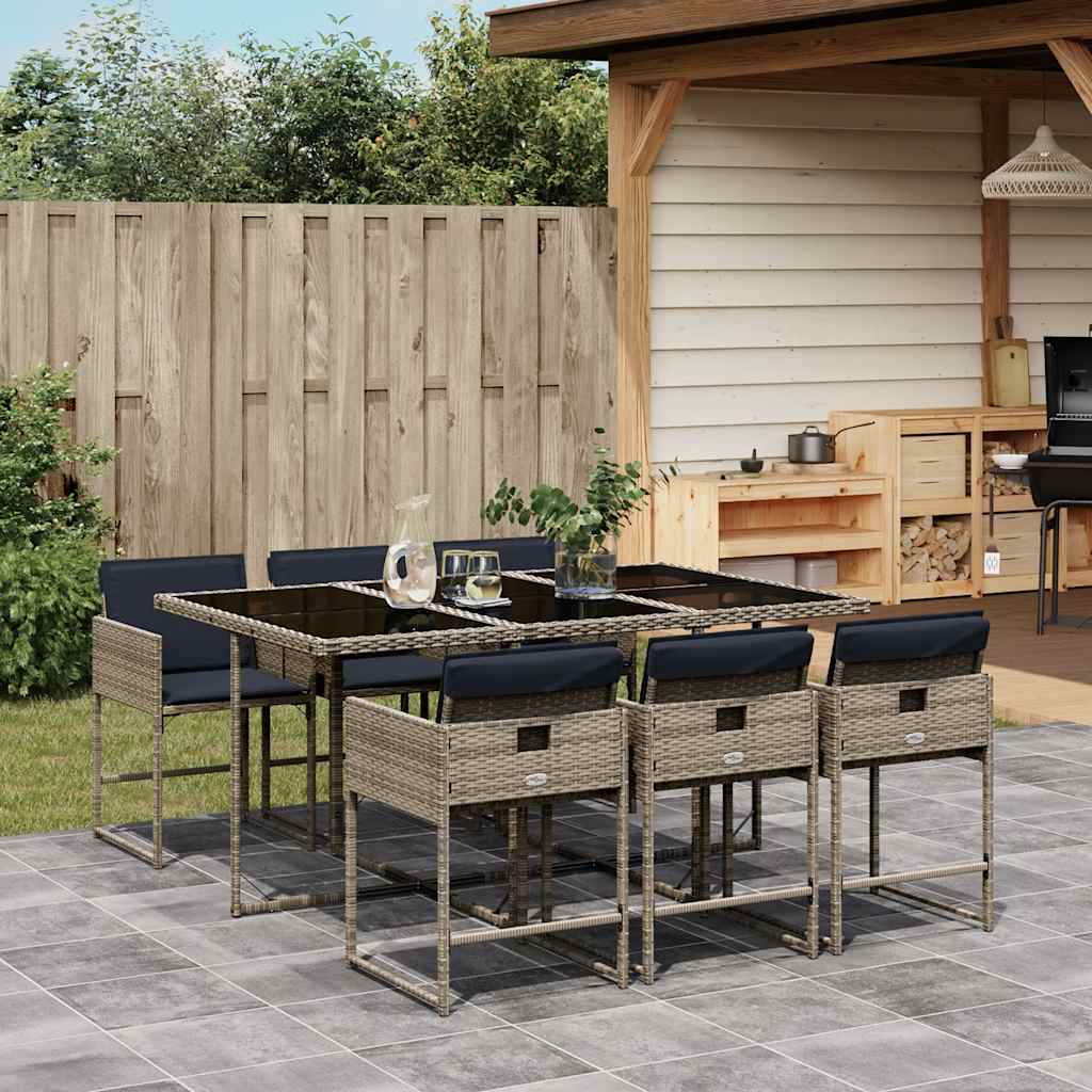 Conjunto de jantar para jardim com 7 peças e almofadas em rattan sintético cinza