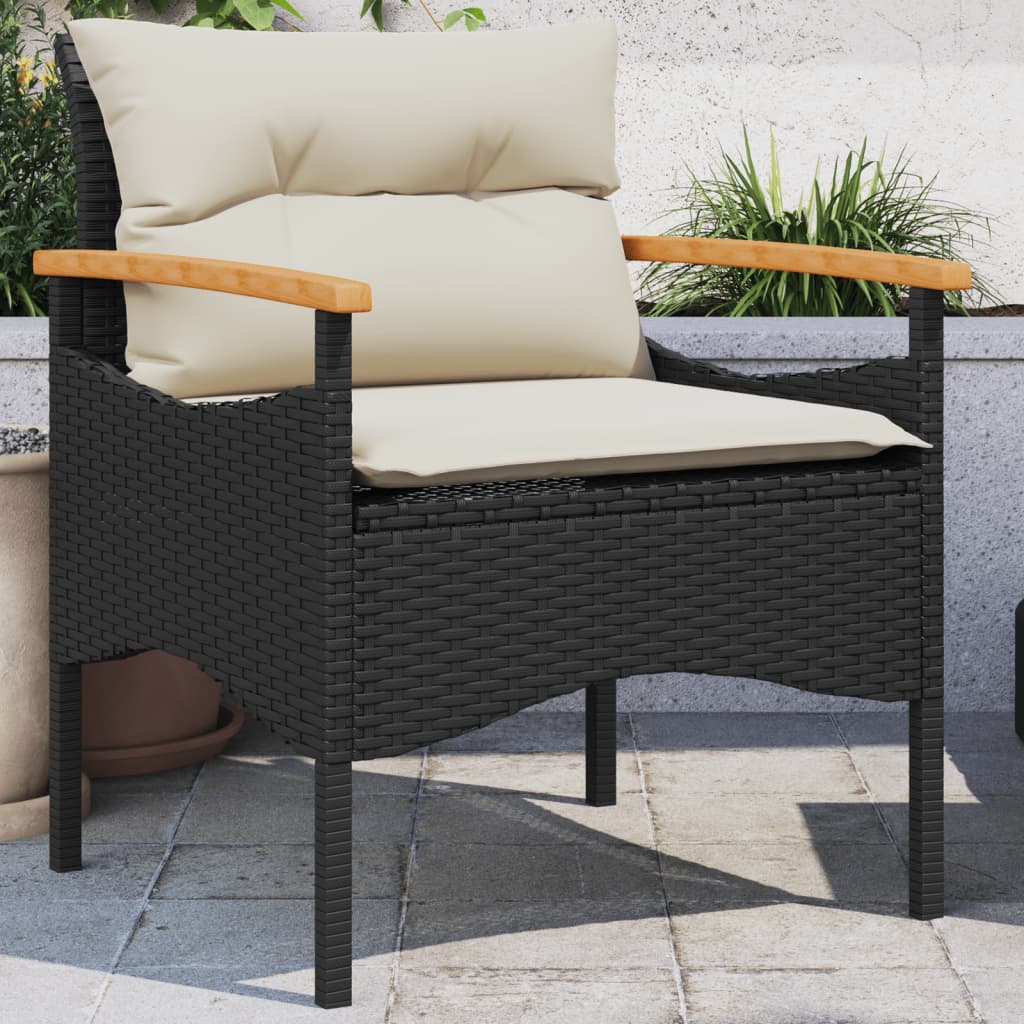 3 Pcs conjunto sofás de jardim com almofadões vime PE preto