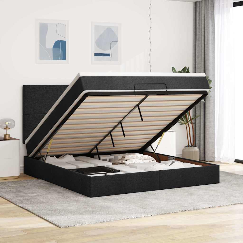 Estrutura de cama otomana com colchão 180x200 cm tecido preto