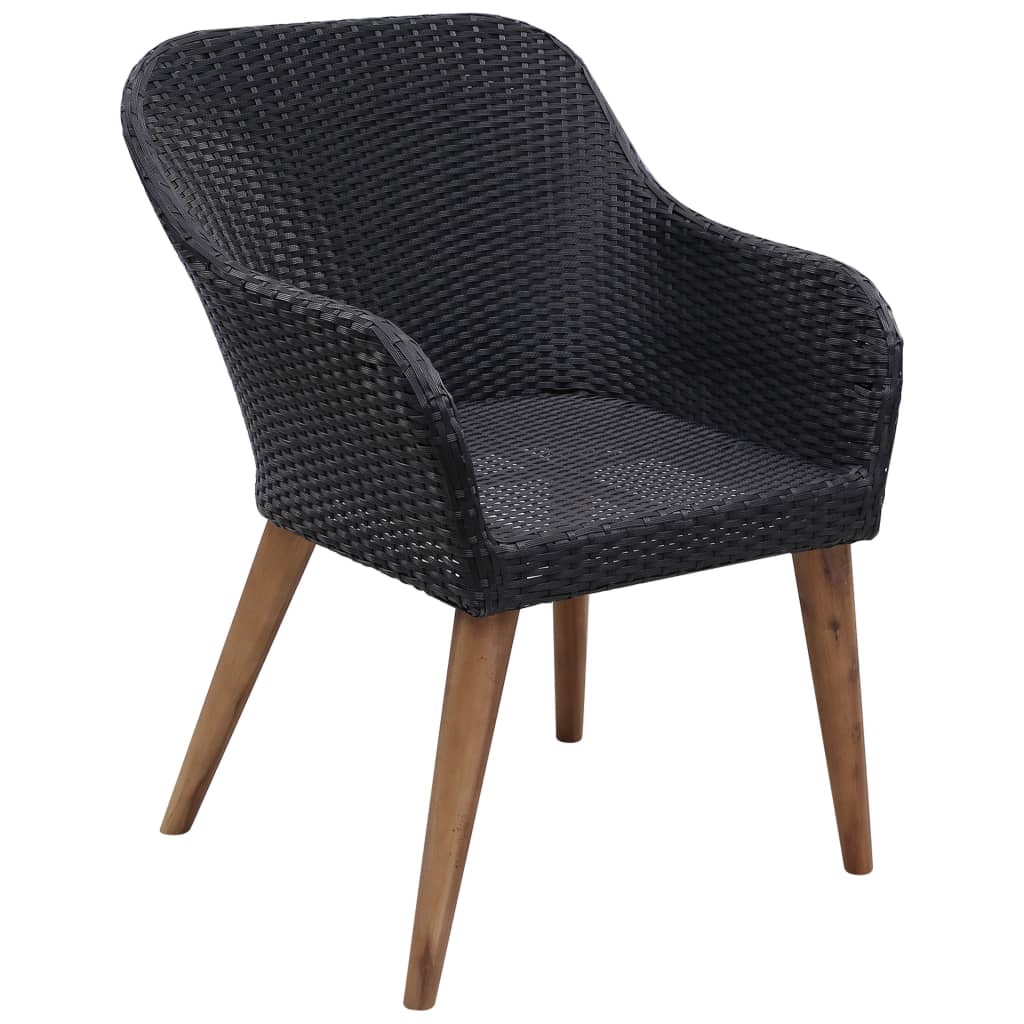 7 Pcs conjunto jantar exterior com almofadões vime PE preto