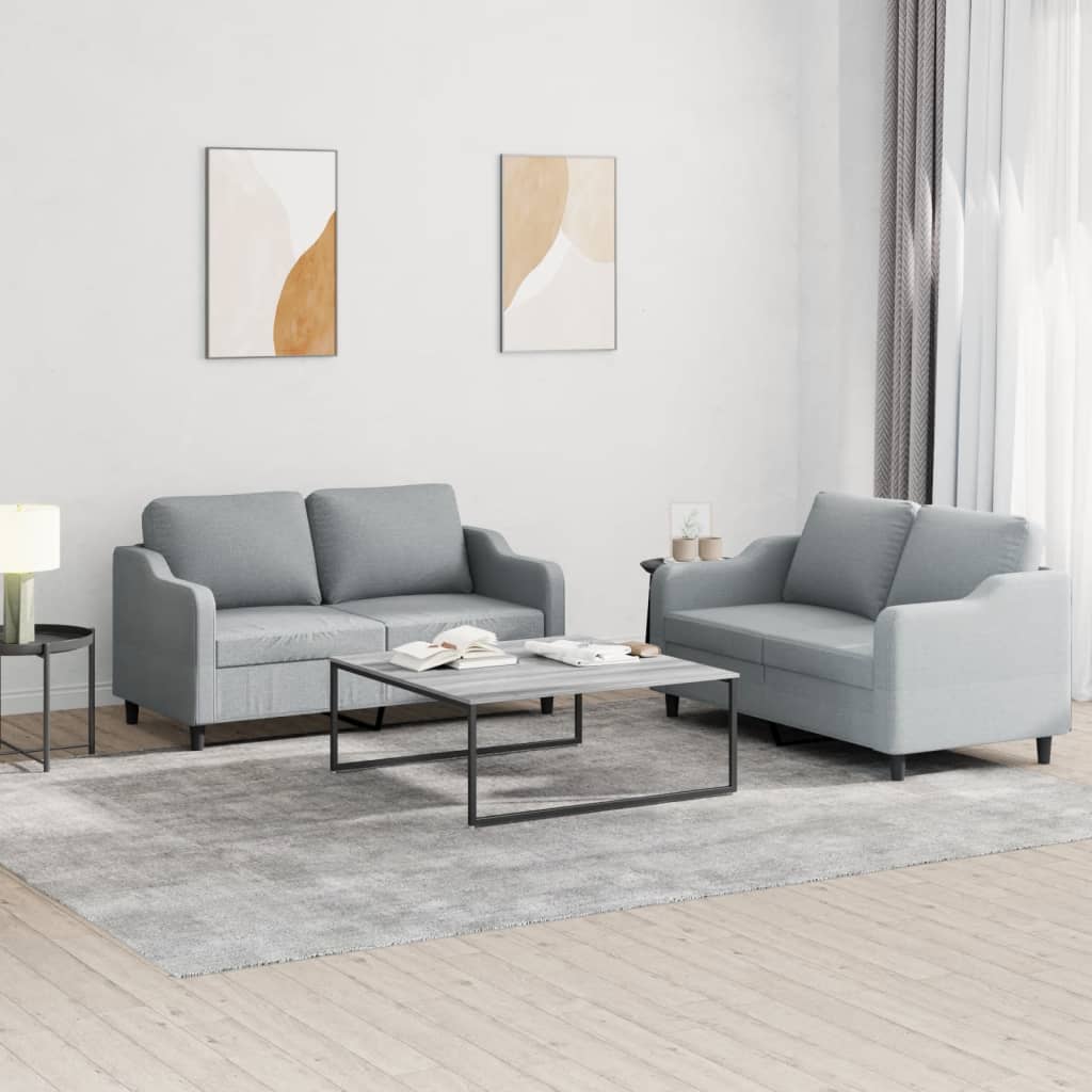 2 Pcs conjunto de sofás com almofadões tecido cinzento-claro