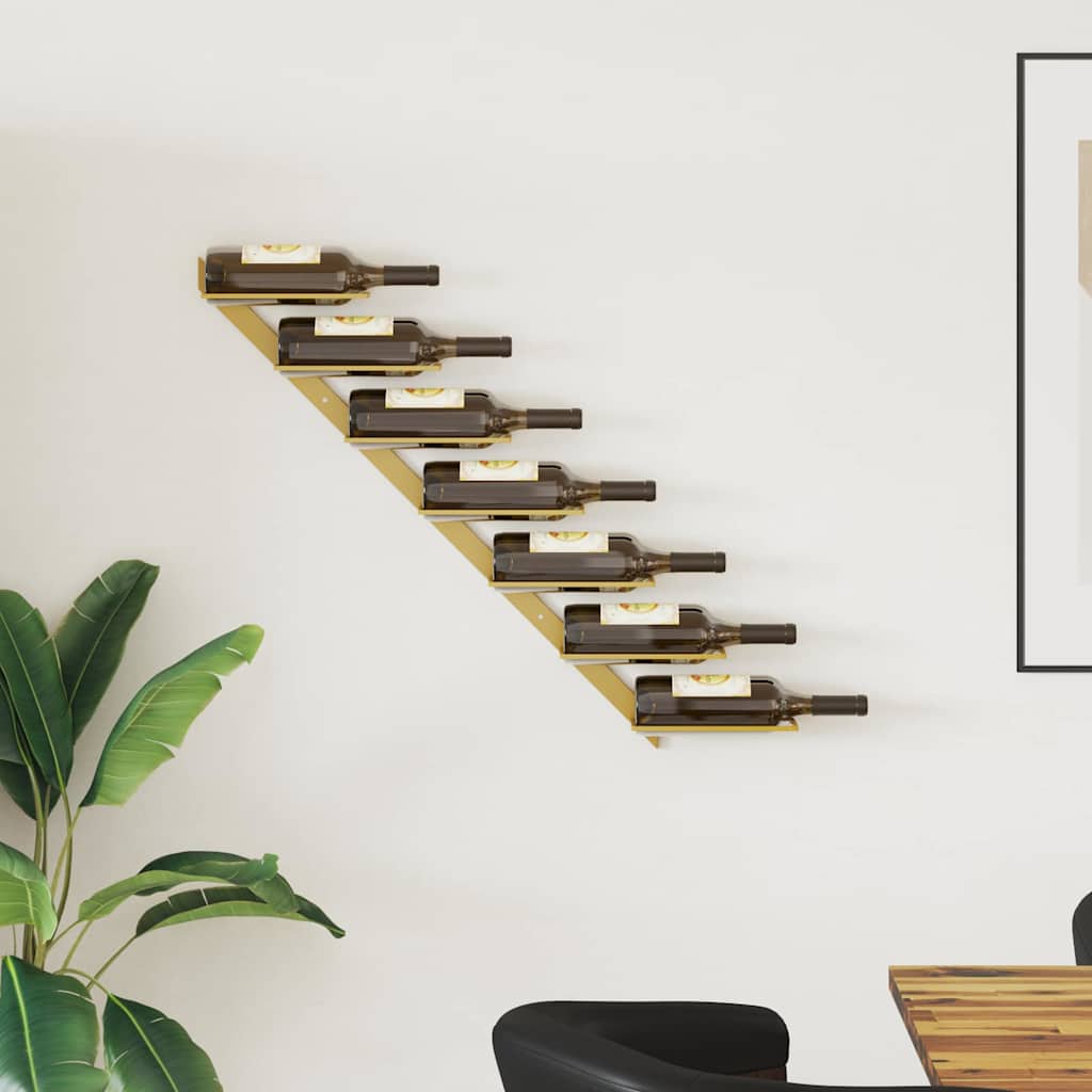 Garrafeira de parede para 7 garrafas metal dourado