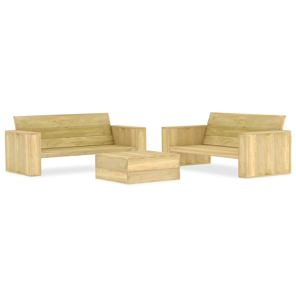 3 Pcs conjunto móveis jardim madeira de pinho impregnada