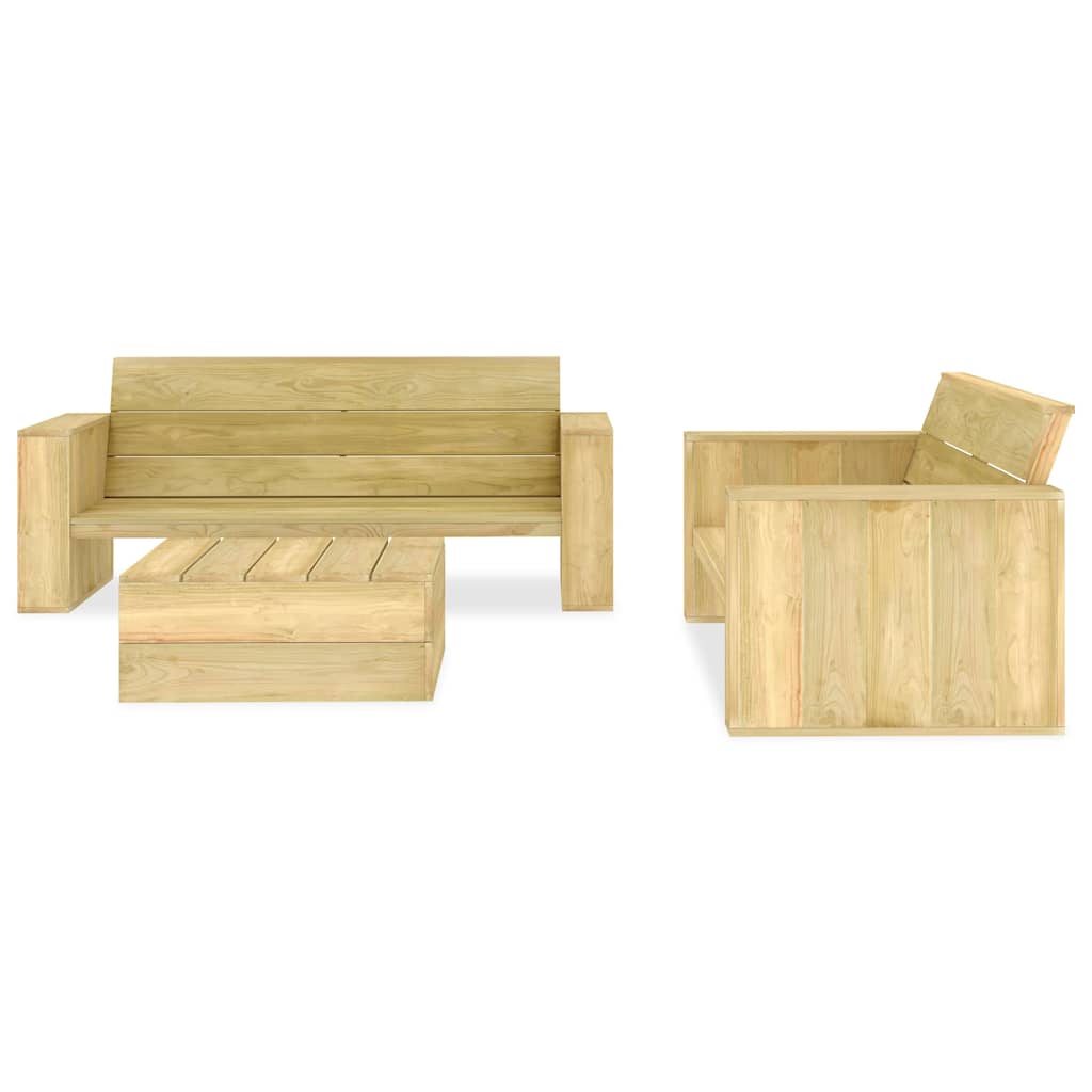 3 Pcs conjunto móveis jardim madeira de pinho impregnada