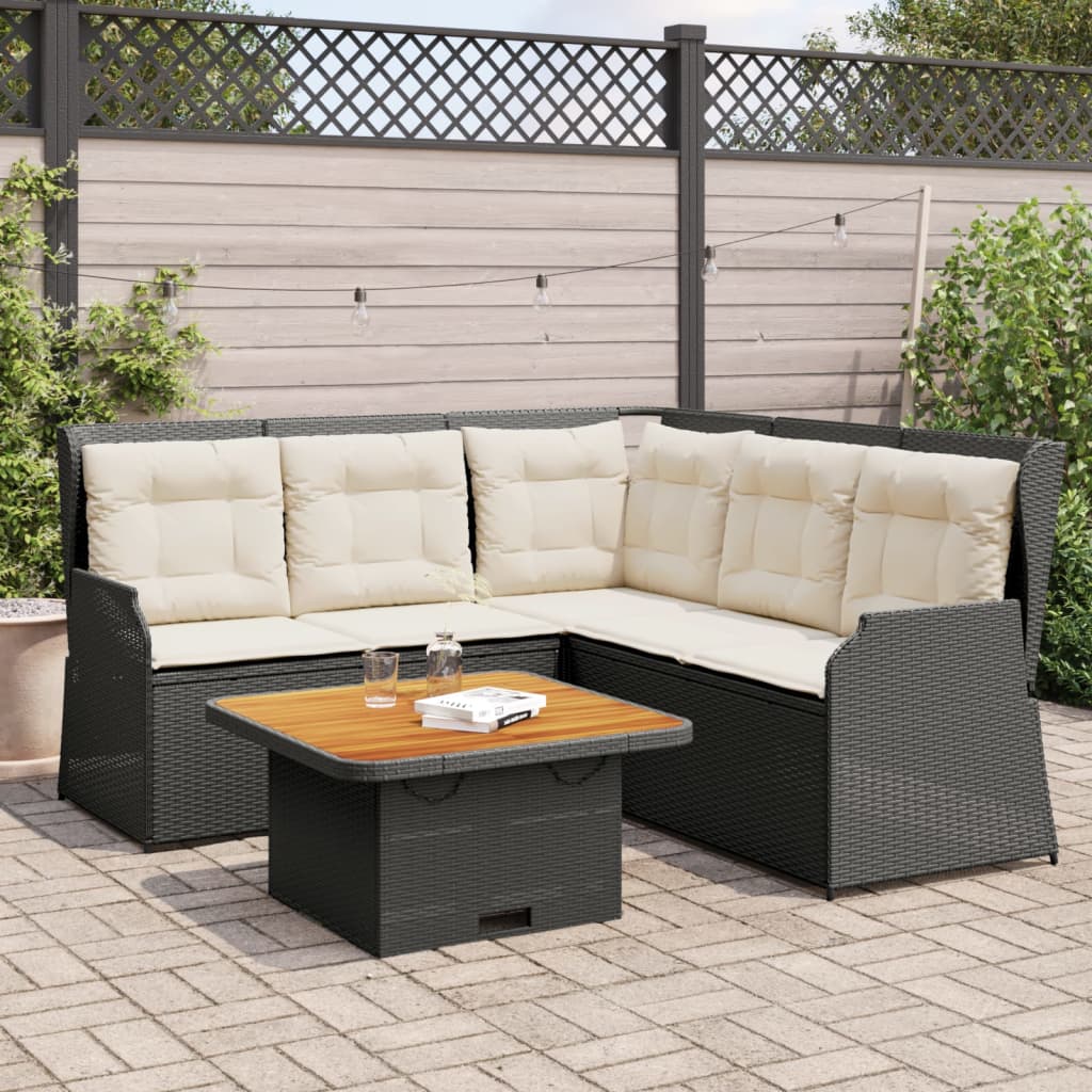 4 Pcs conjunto lounge de jardim c/ almofadões vime PE preto