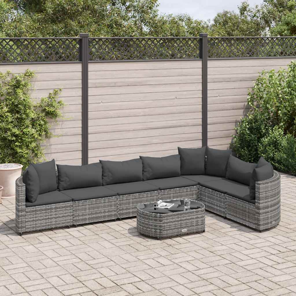 8 Pcs conjunto sofás de jardim c/ almofadões vime PE cinzento