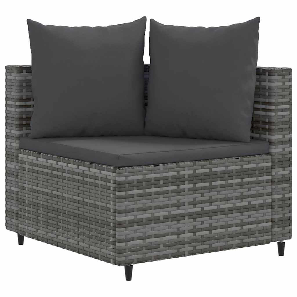 8 Pcs conjunto sofás de jardim c/ almofadões vime PE cinzento