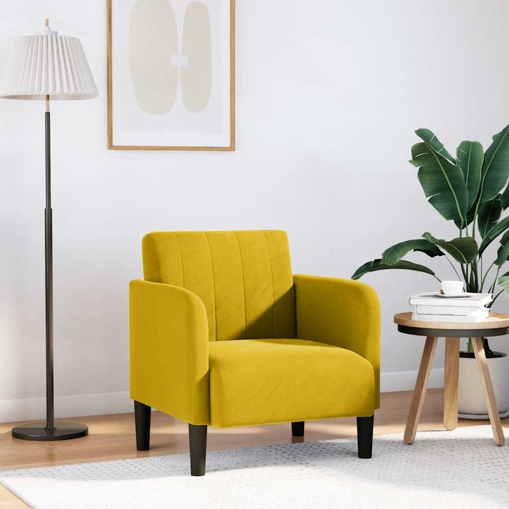Poltrona com apoio de braços 54 cm veludo amarelo