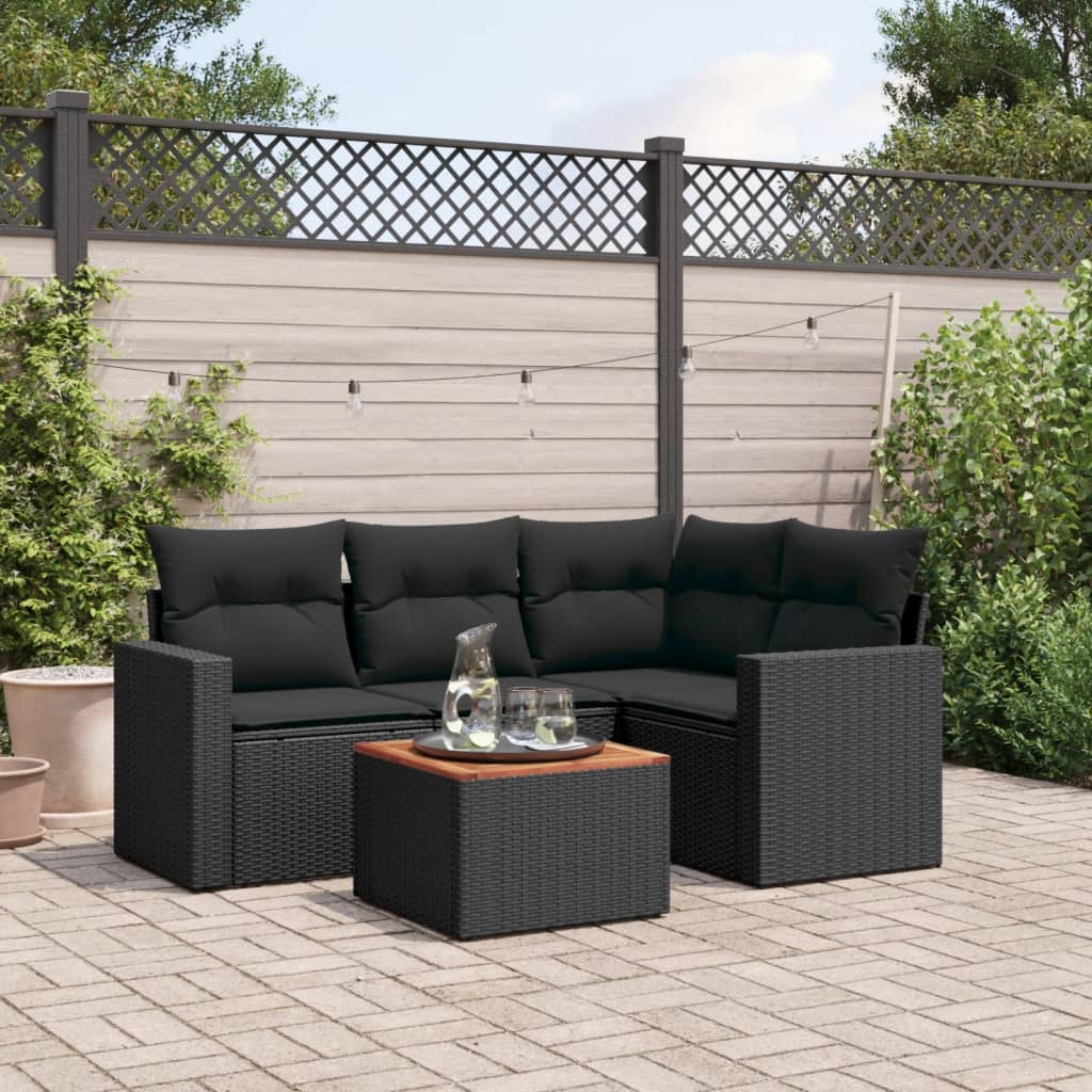5 Pcs conjunto sofás de jardim com almofadões vime PE preto