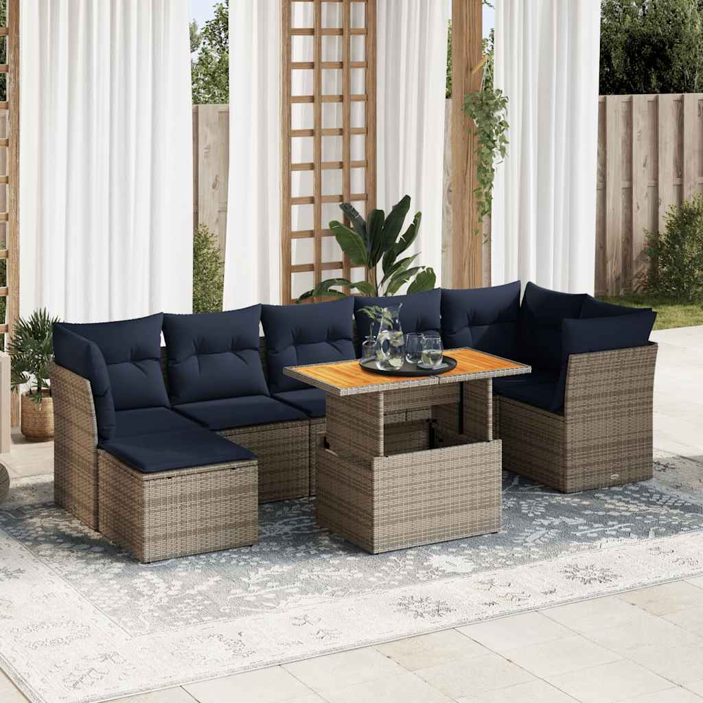 8 Pcs conjunto sofás de jardim c/ almofadões vime PE cinzento