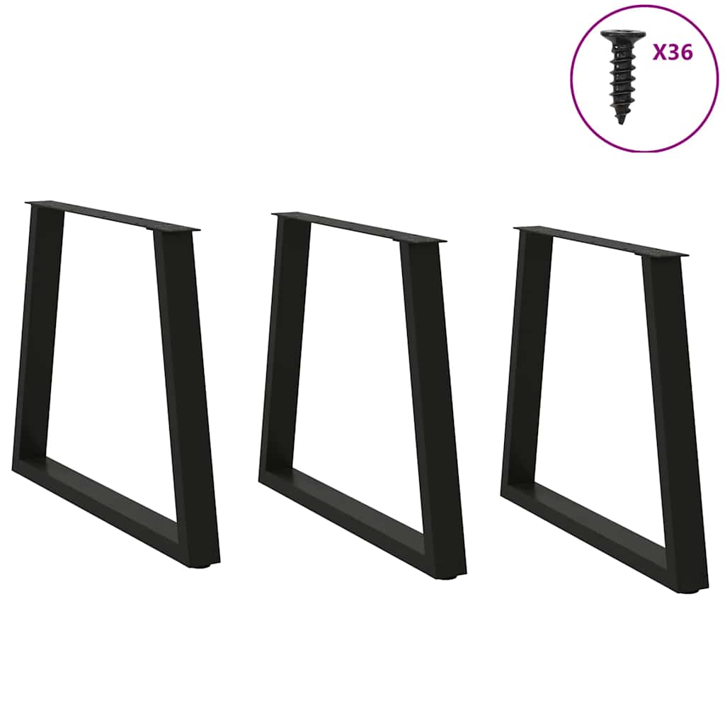 Pernas para mesa de jantar em v 3 peças, preto, 70x(72-73,3) cm, aço