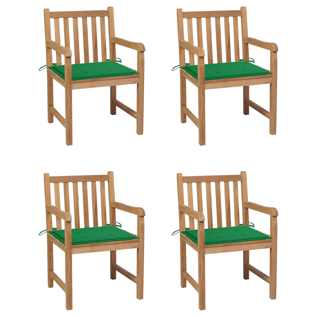 Cadeiras de jardim c/ almofadões verdes 4 pcs teca maciça