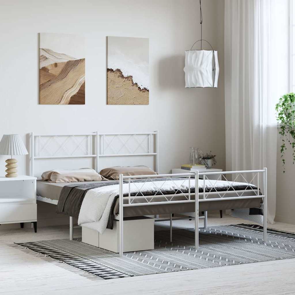 Estrutura de cama com cabeceira e pés 135x190 cm metal branco