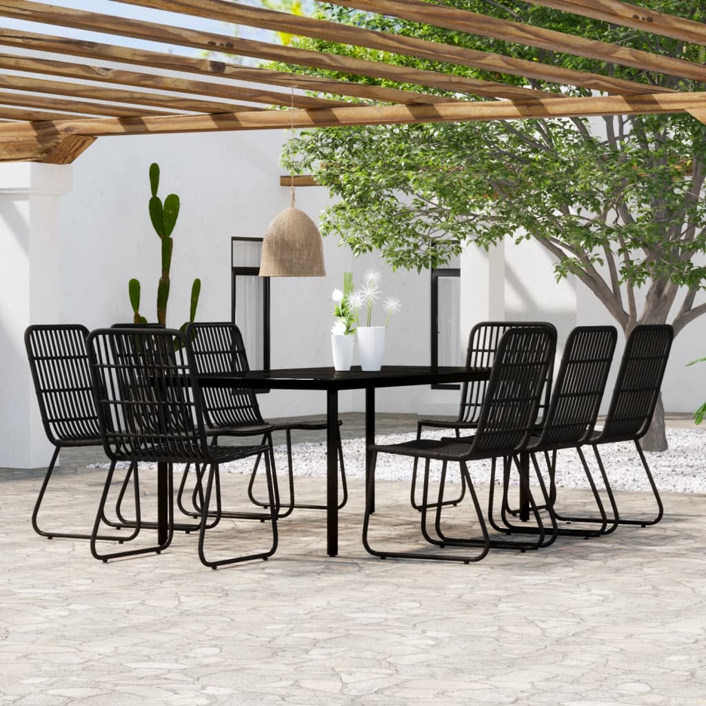 9 Pcs conjunto de jantar para jardim preto