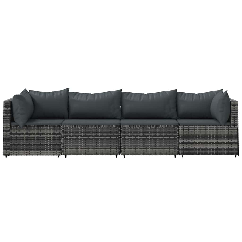 4 Pcs conjunto lounge de jardim c/ almofadões vime PE cinzento