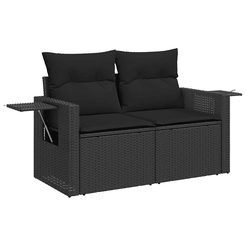 5 Pcs conjunto sofás de jardim com almofadões vime PE preto