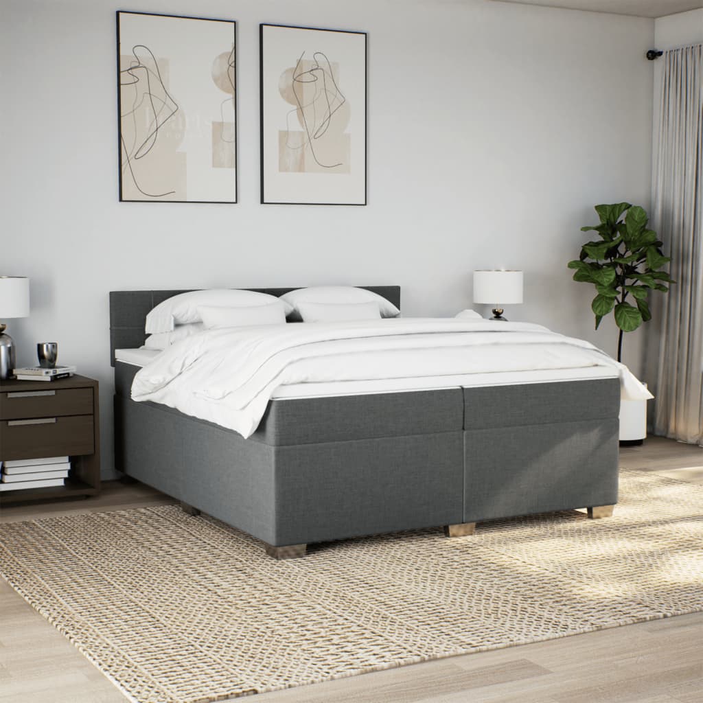 Cama com molas/colchão 200x200 cm tecido cinzento-escuro