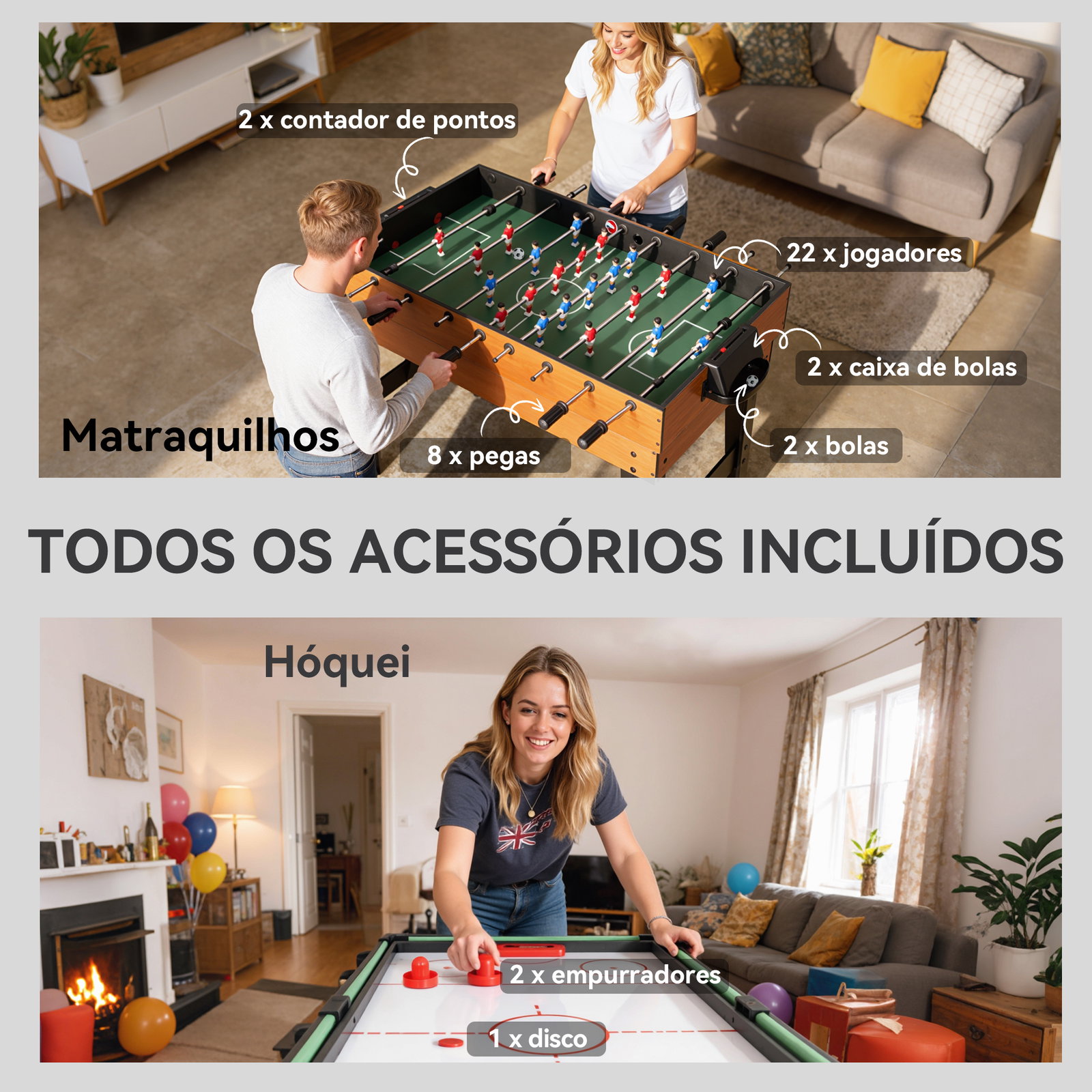 Mesa multijogos 5 em 1 mesa de jogo com matraquilho bilhar ping-pong hóquei e basquetebol 134x108x144 cm madeira e preto