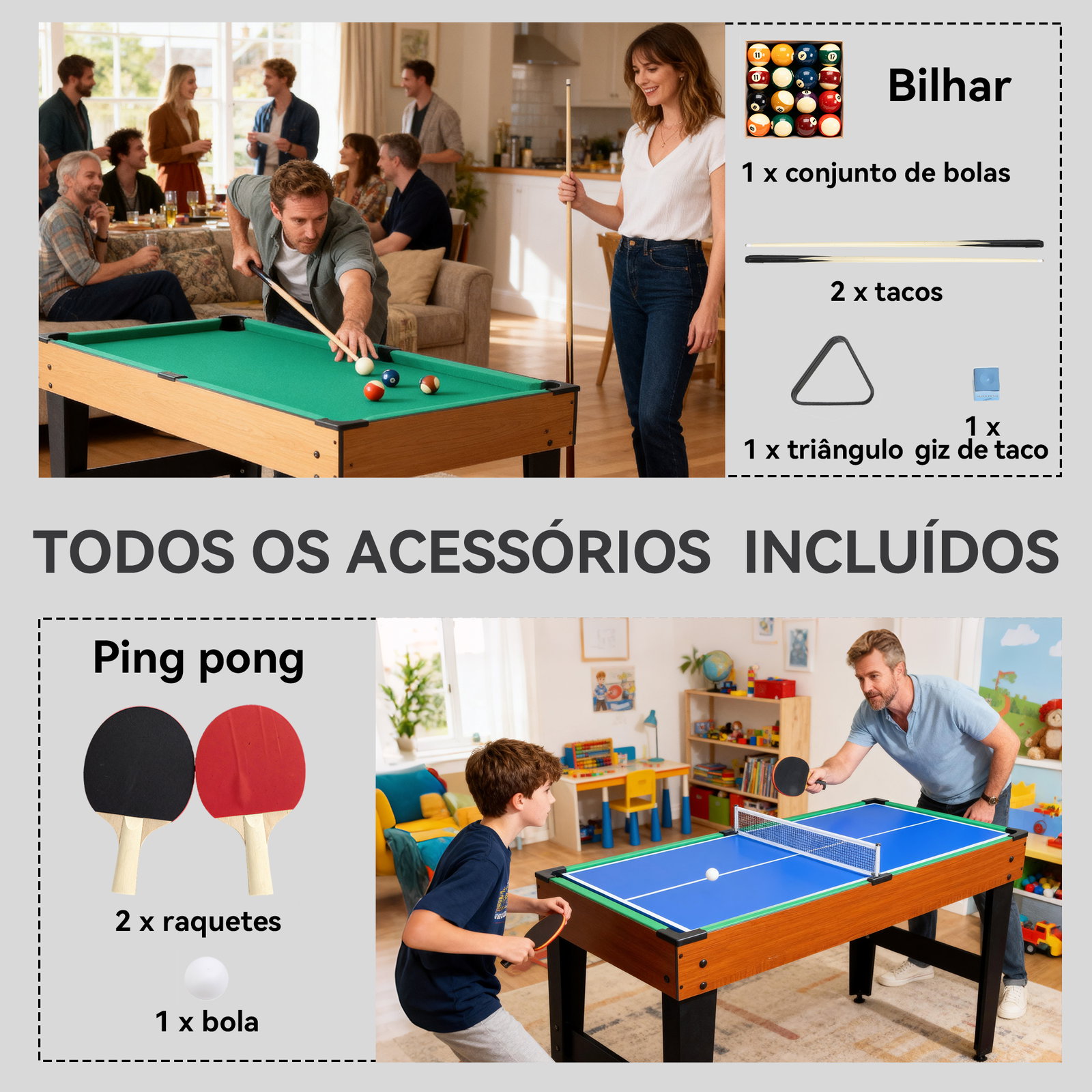 Mesa multijogos 5 em 1 mesa de jogo com matraquilho bilhar ping-pong hóquei e basquetebol 134x108x144 cm madeira e preto