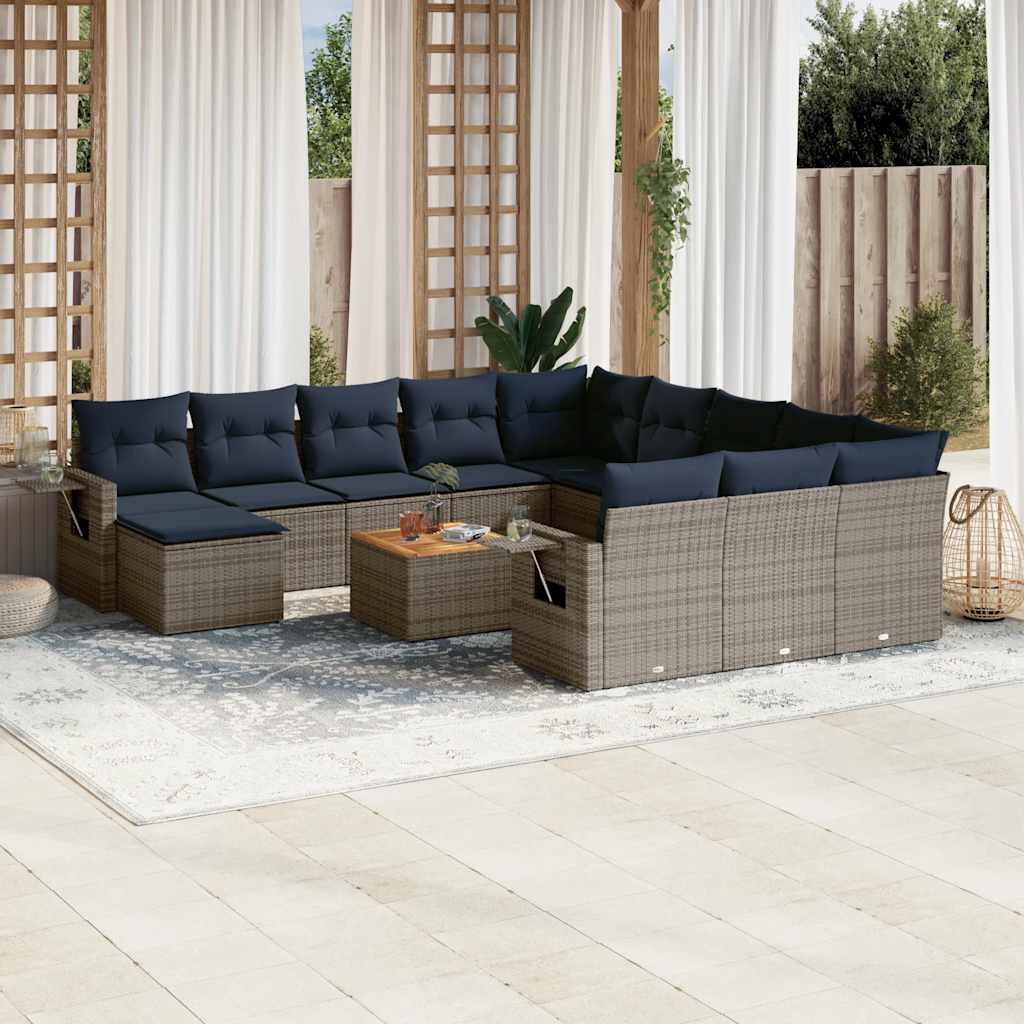 Conjunto de sofá de jardim com 13 peças e almofadas em rattan sintético cinza