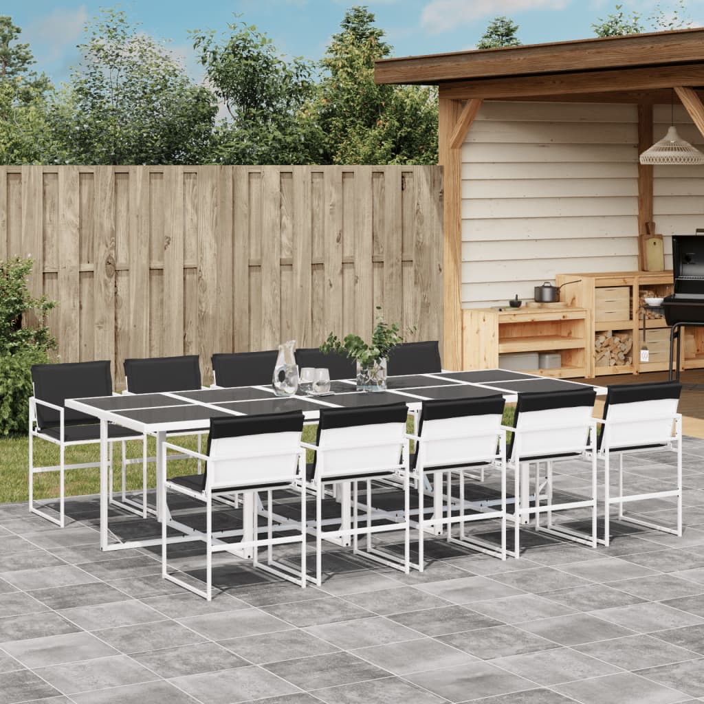 11 Pcs conj. de jantar p/ jardim c/ almofadões textilene branco