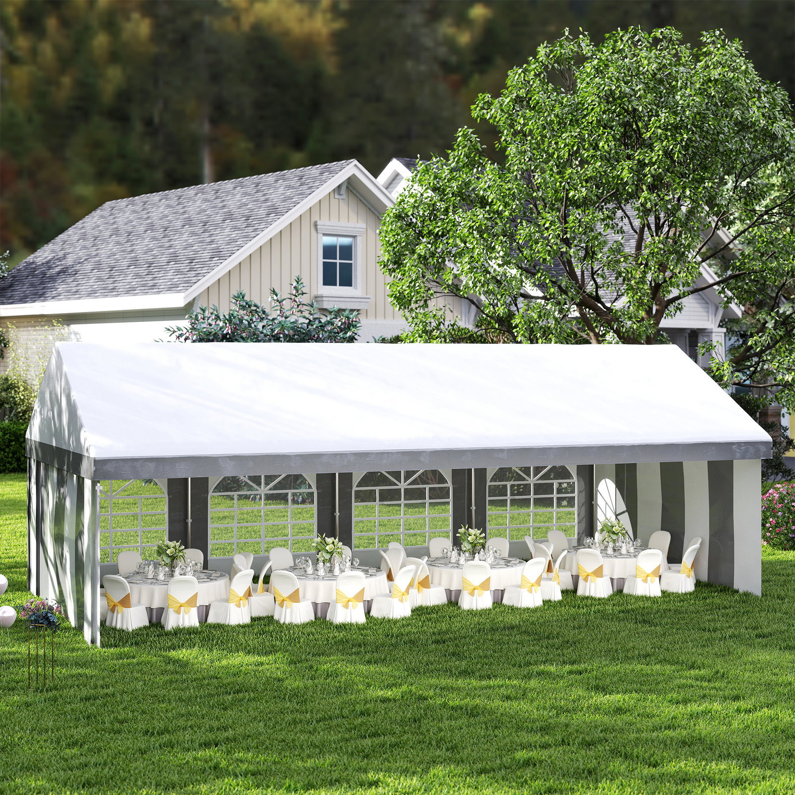 Tenda para festa 4x8 m tenda de jardim com paredes removíveis portas e janelas anti-UV para casamento e eventos cinzento