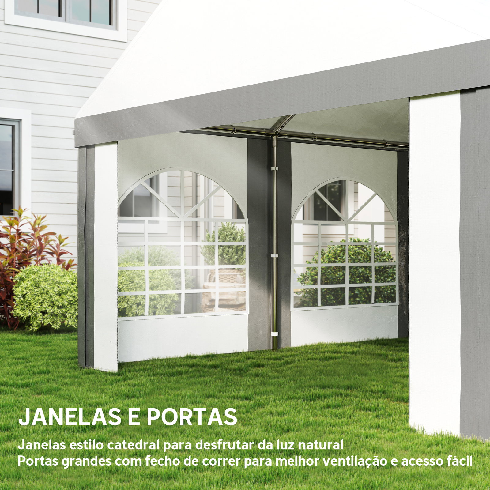 Tenda para festa 4x8 m tenda de jardim com paredes removíveis portas e janelas anti-UV para casamento e eventos cinzento