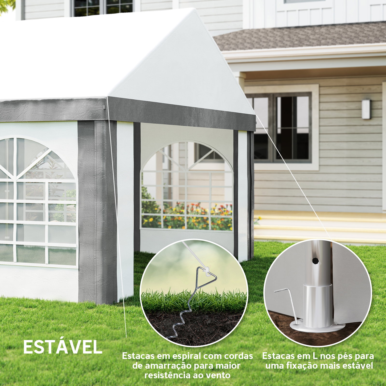 Tenda para festa 4x8 m tenda de jardim com paredes removíveis portas e janelas anti-UV para casamento e eventos cinzento