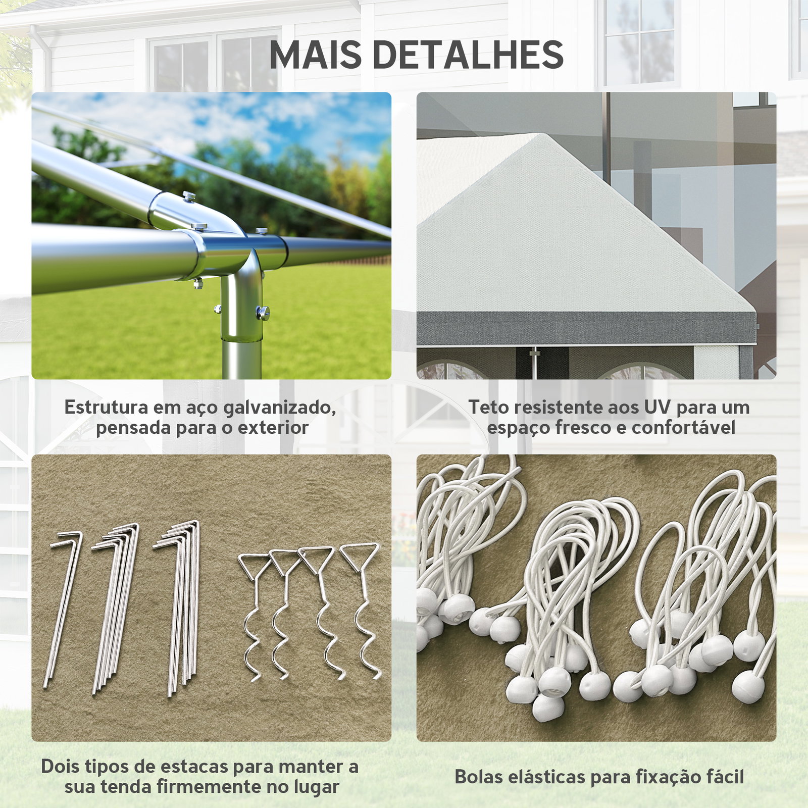Tenda para festa 4x8 m tenda de jardim com paredes removíveis portas e janelas anti-UV para casamento e eventos cinzento