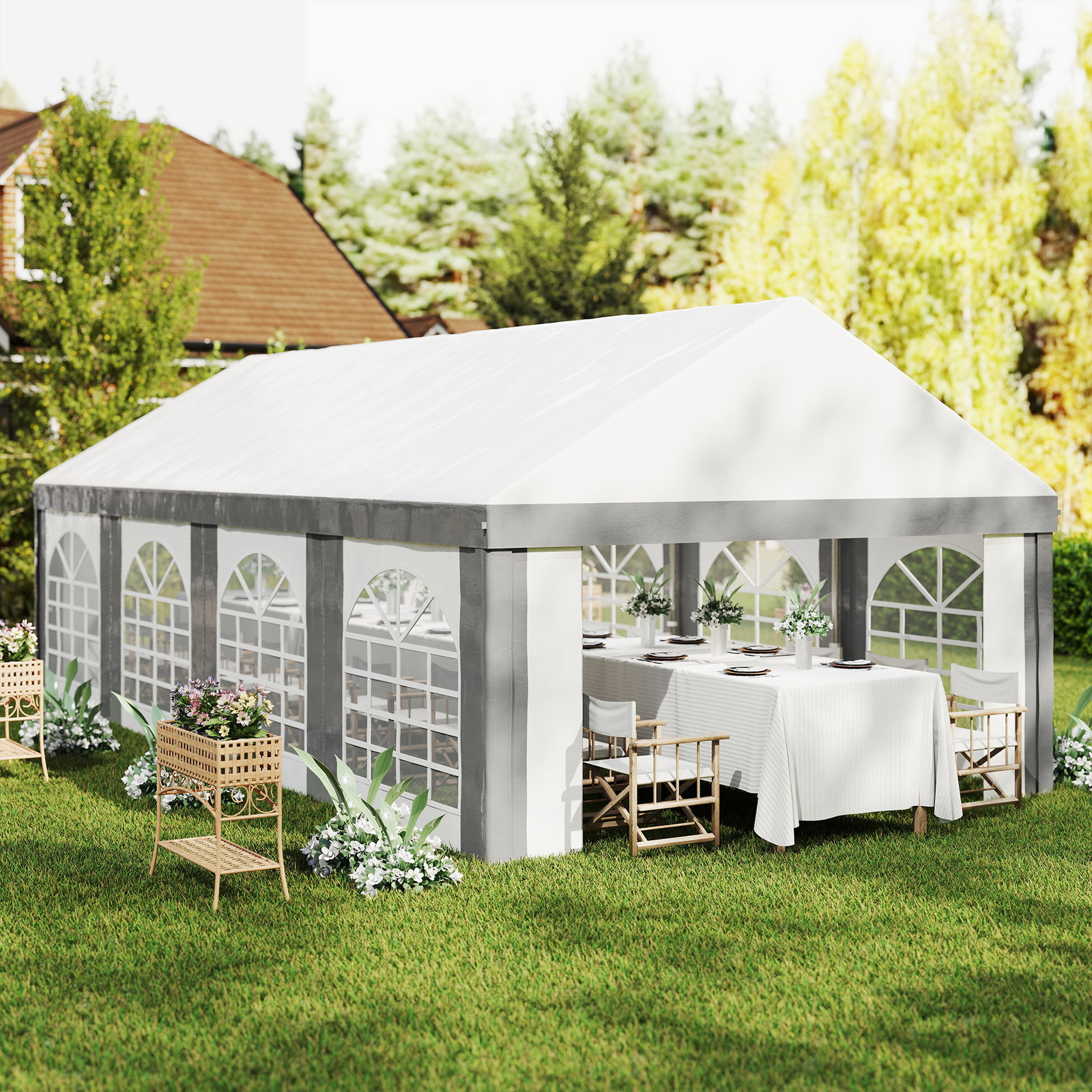 Tenda para festa 4x8 m tenda de jardim com paredes removíveis portas e janelas anti-UV para casamento e eventos cinzento