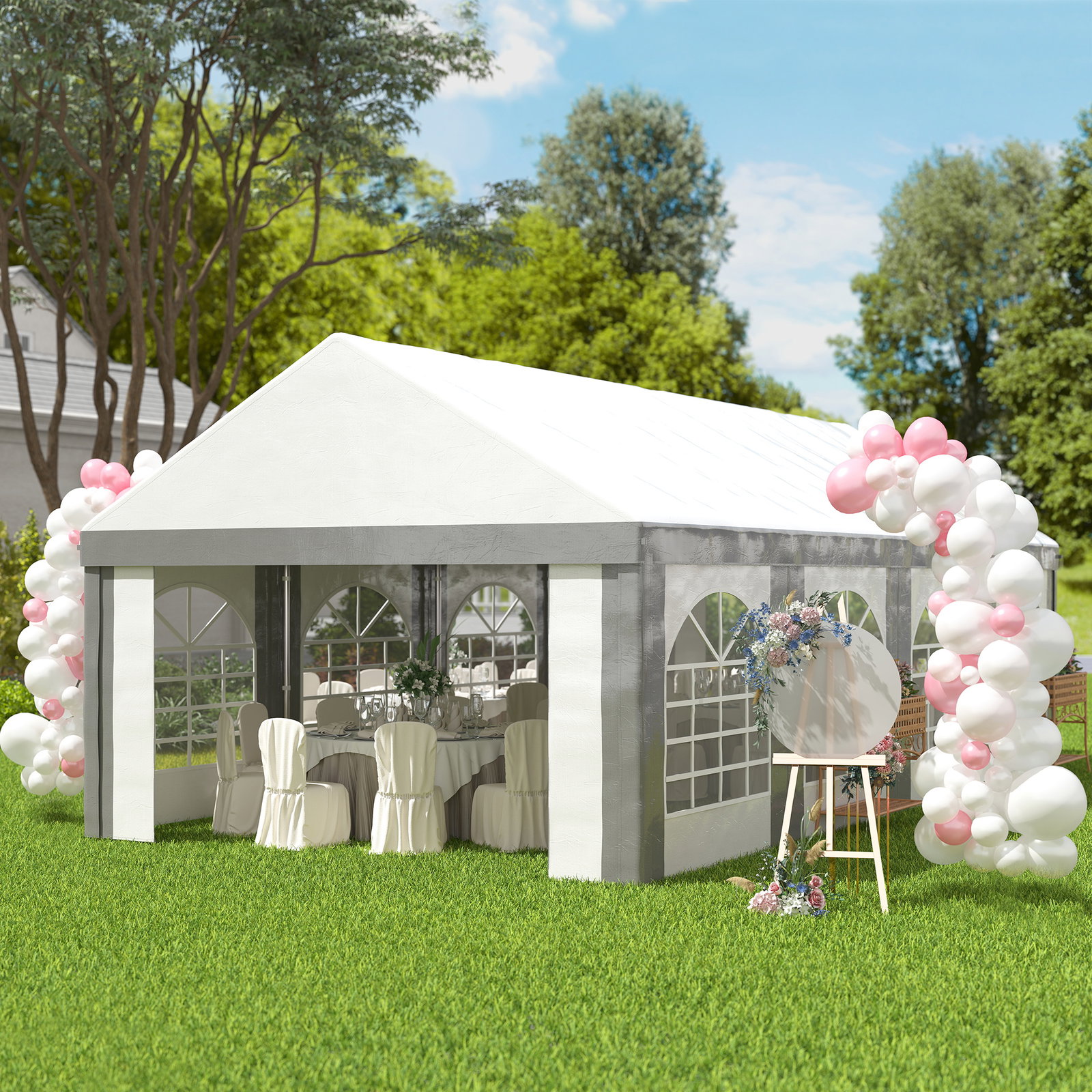 Tenda para festa 4x8 m tenda de jardim com paredes removíveis portas e janelas anti-UV para casamento e eventos cinzento