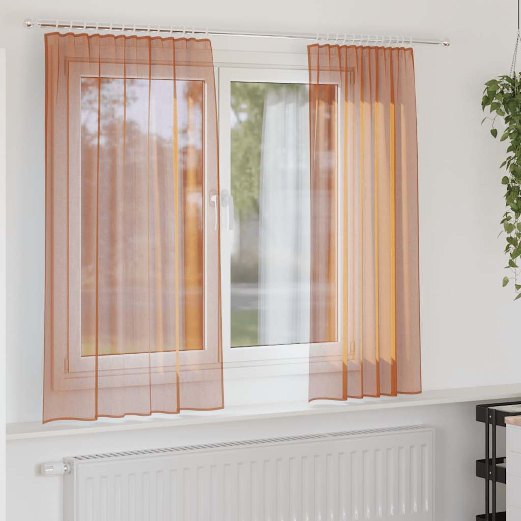 Cortinas de voile com bolsos para varão 2 pcs terracota